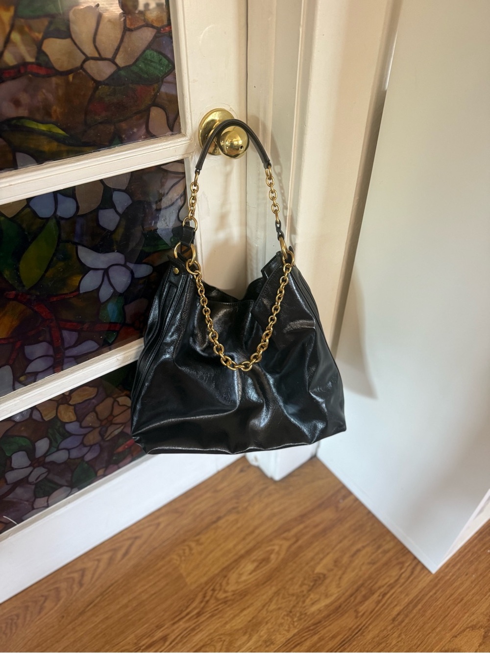 Zara Black Shoulder Bag with Gold Chain